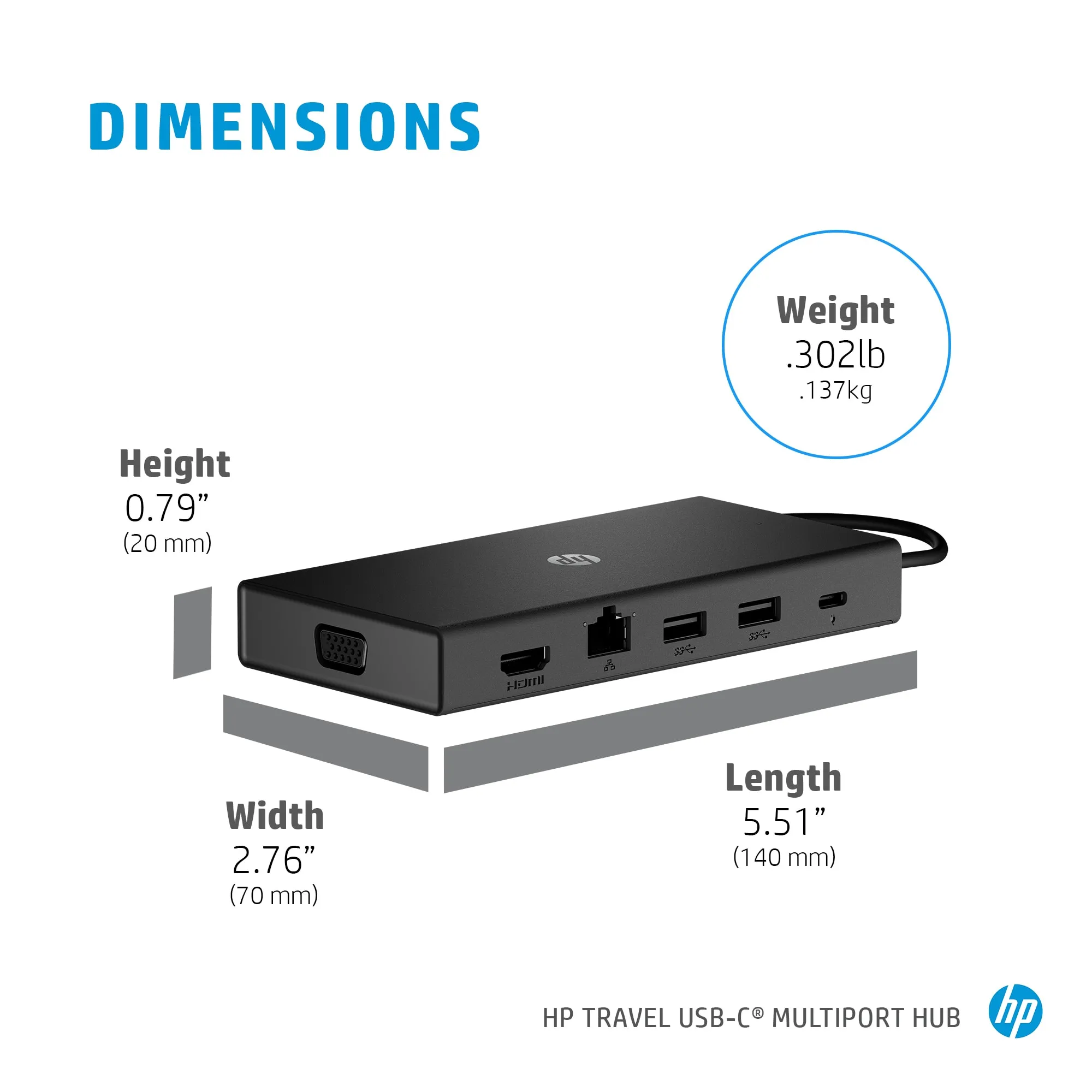 HP Travel Hub Portreplikator, USB-C, VGA, HDMI, Europa