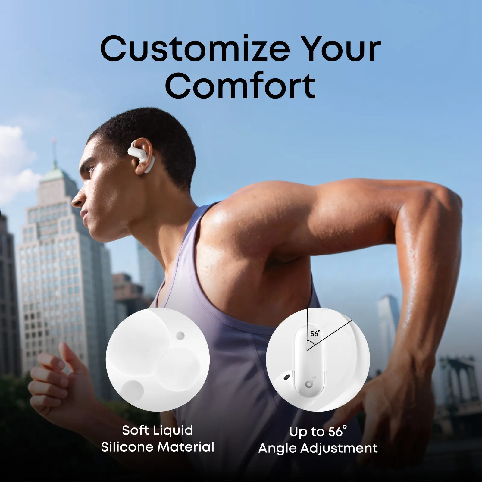 Anker Soundcore AeroFit 2 Pro tr&aring;dl&ouml;sa in-ear h&ouml;rlurar, vit