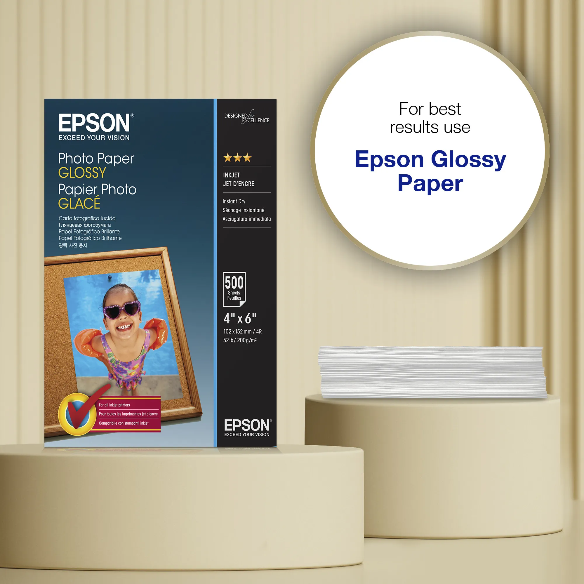 Epson - Glossy - 102 x 152 mm - 200 g/m&sup2; - 500 arkki (arkit) valokuvapaperi malleihin Expression Home XP-245, 342, 345, 442, 445, Expression Premium XP-540, Wor