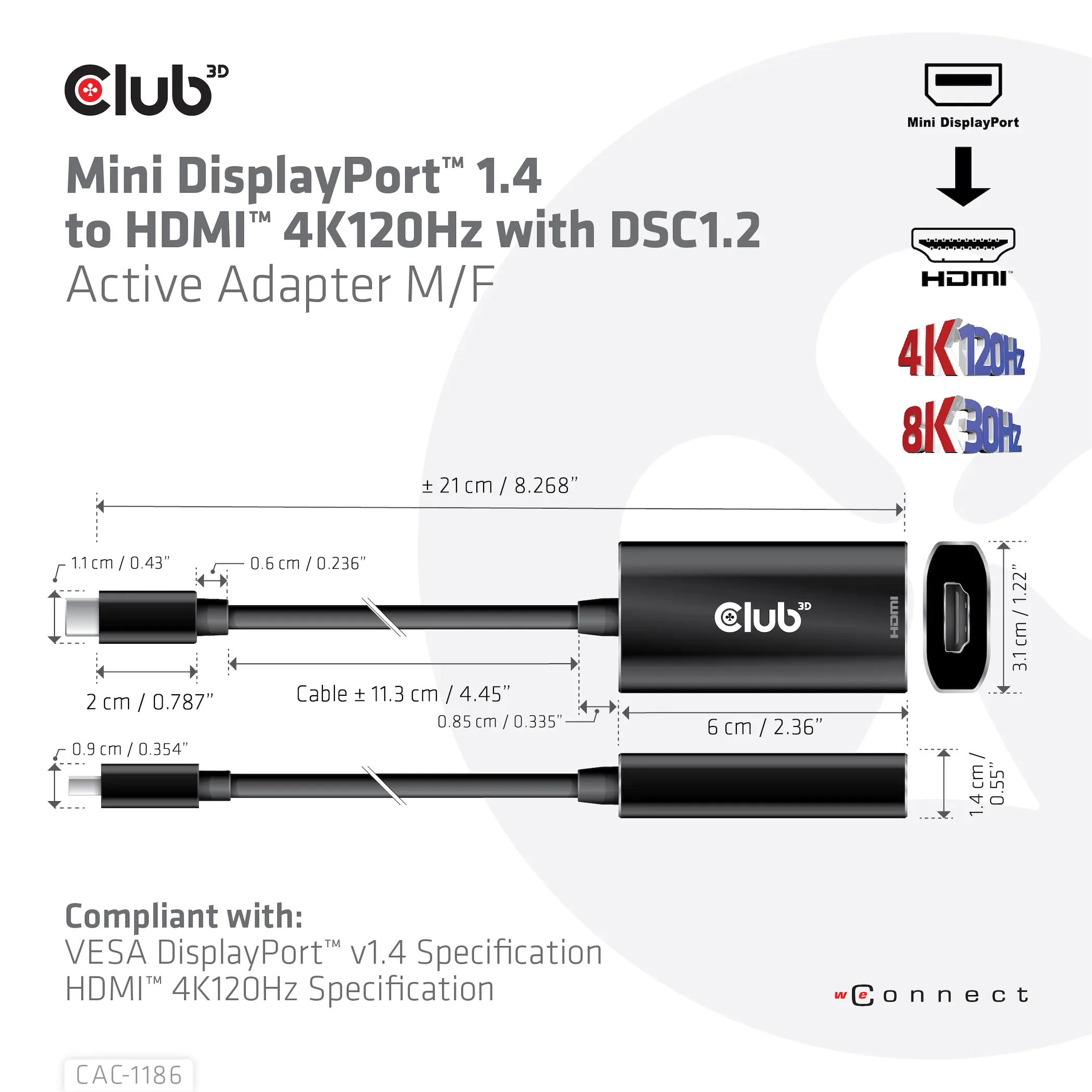 Club 3D Mini DisplayPort 1.4 - HDMI 2.1 active - adapter