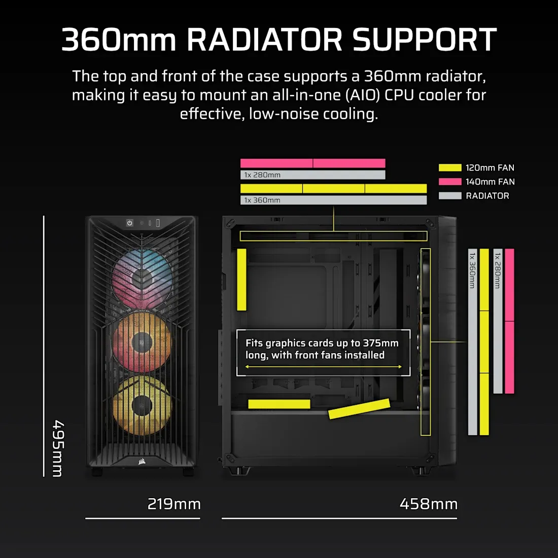 Corsair 3200D RS ARGB Midi-Tower Case with window and RGB lighting, Black