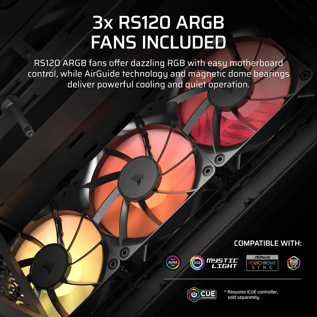 Corsair 3200D RS ARGB Midi-Tower Case with window and RGB lighting, Black