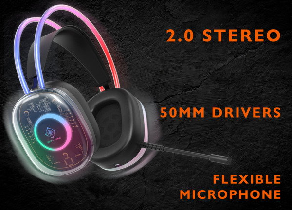 DELTACO GAMING DH230 Gaming Headset, Semi-transparent, black