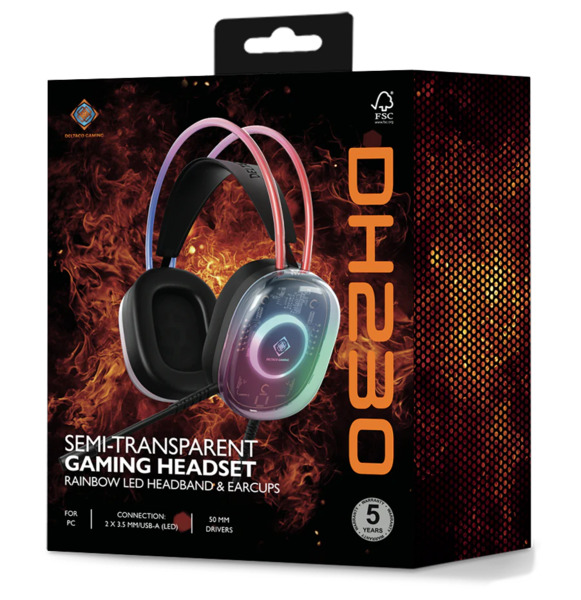 DELTACO GAMING DH230 Gaming Headset, Semi-transparent, black