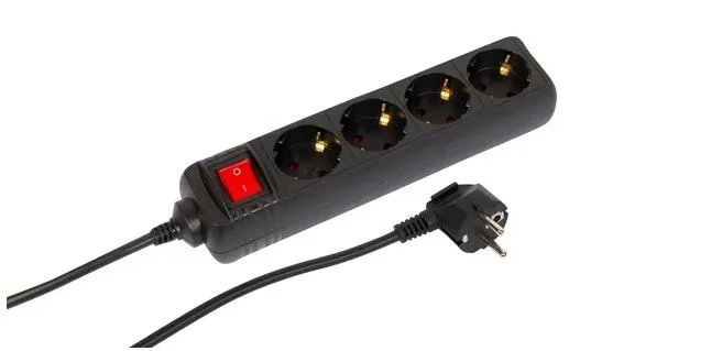 MicroConnect 4-way Schuko socket, on/off switch, 1.5M, black