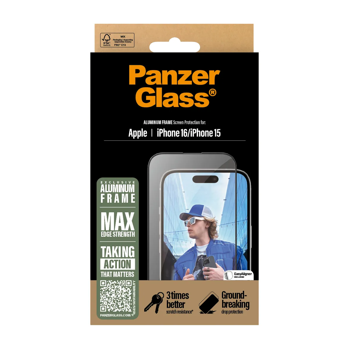 PanzerGlass Ultra-Wide Fit, Aluminium Frame, iPhone 16 -panssarilasi
