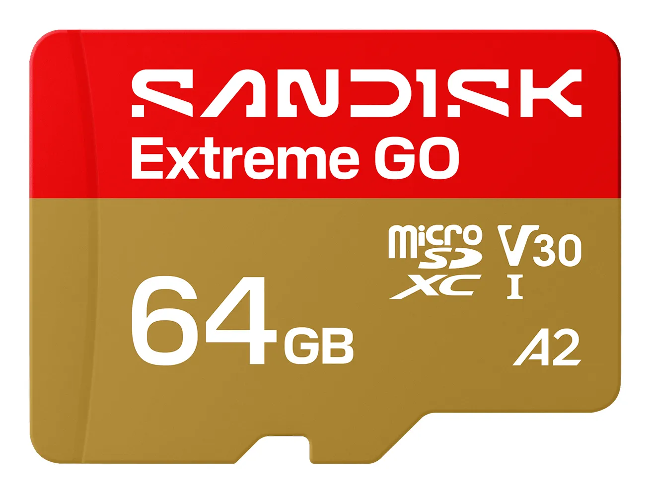 SanDisk Extreme 64GB MicroSDXC UHS-I U3 V30 A2 card with SD adapter, Gold