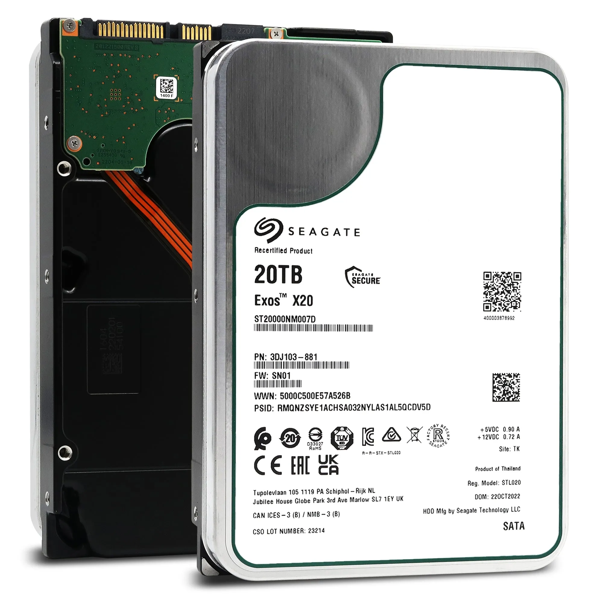 Seagate Exos X20 3.5", 20TB, 7200 RPM, 256 MB, 512e/4Kn SATA - hard drive (Enterprise)