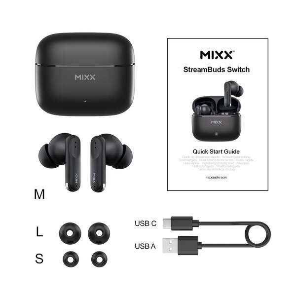 MIXX StreamBuds Switch S7 Wireless Earbuds, Black