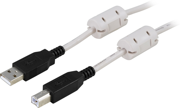 USB 2.0 kaapeli A-B u-u, ferriittiytimet, 1m, valkoinen/musta