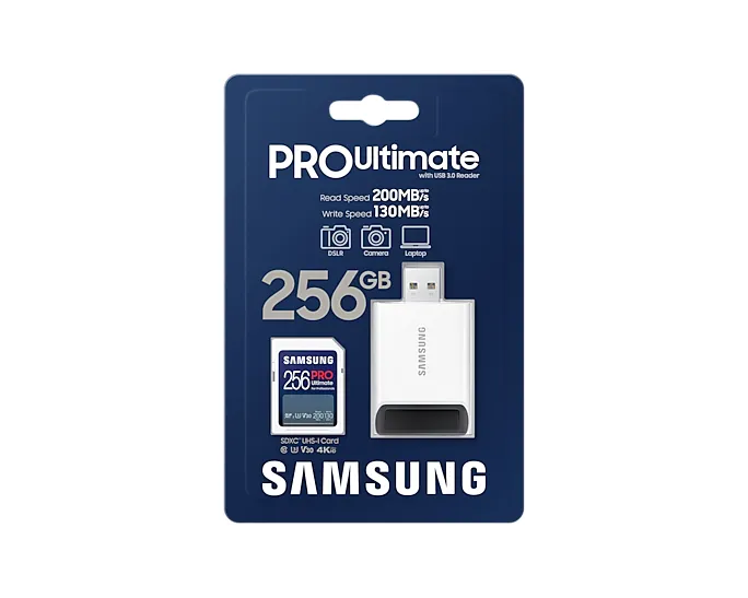 Samsung PRO Ultimate 256 GB SDXC UHS-I U3 V30 A2 kort + kortl&auml;sare