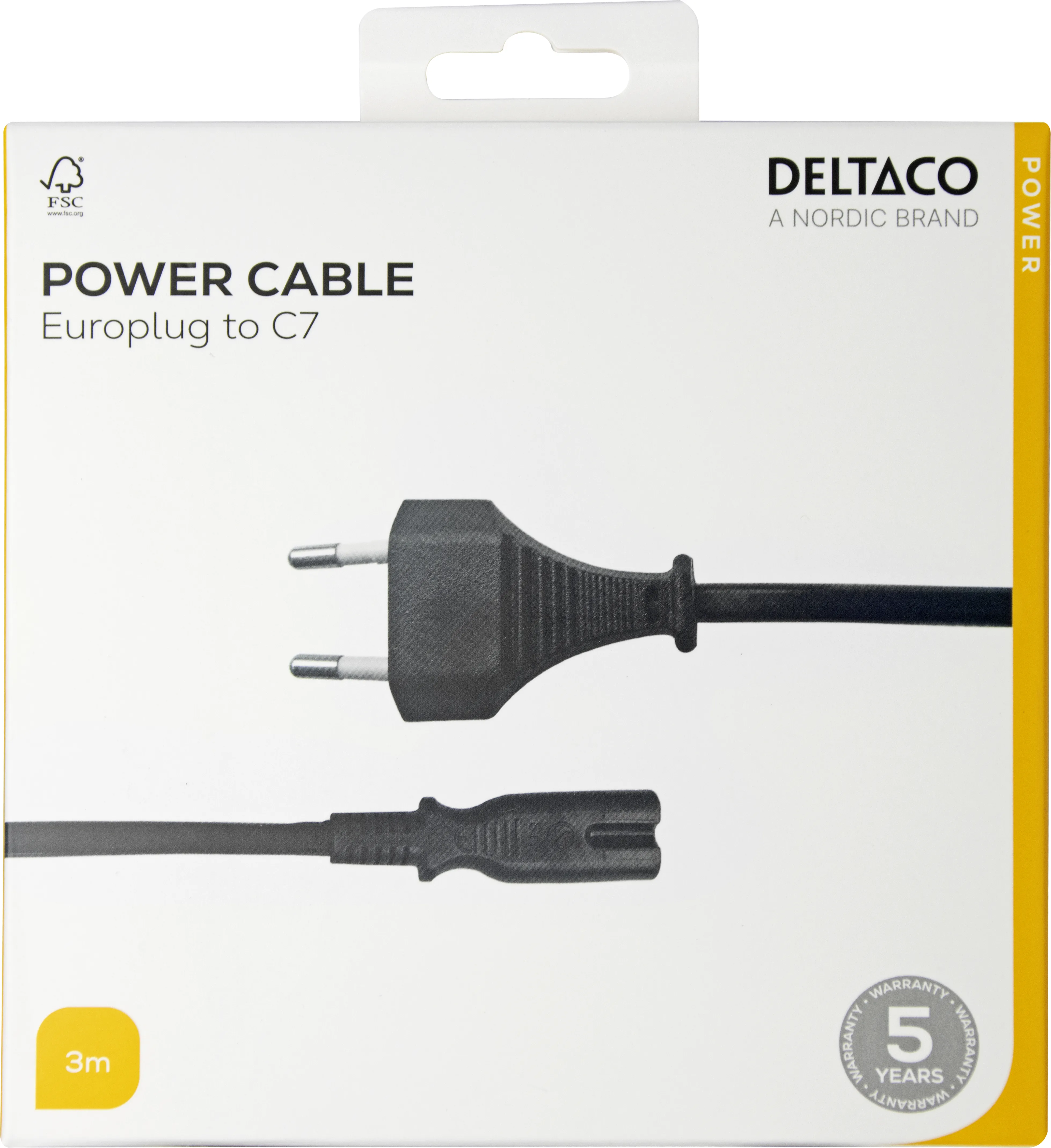 Deltaco CEE 7/16 - C7 - power cord, Black, 3m