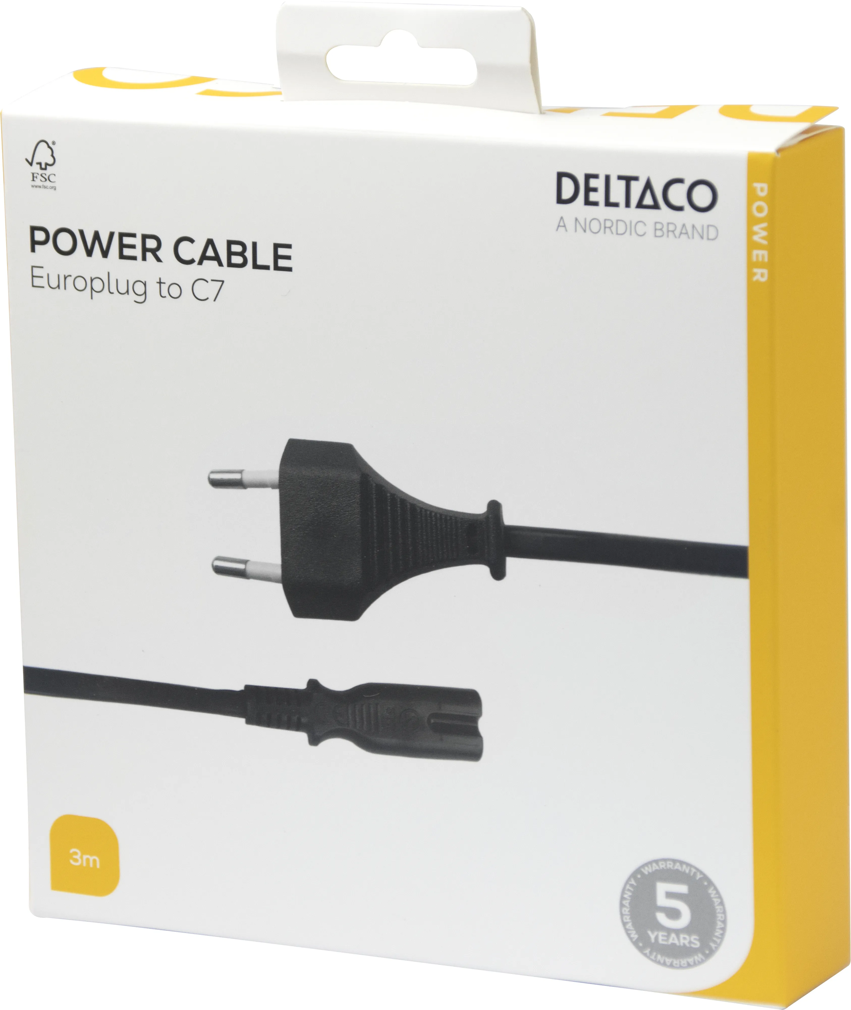 Deltaco CEE 7/16 - C7 - power cord, Black, 3m