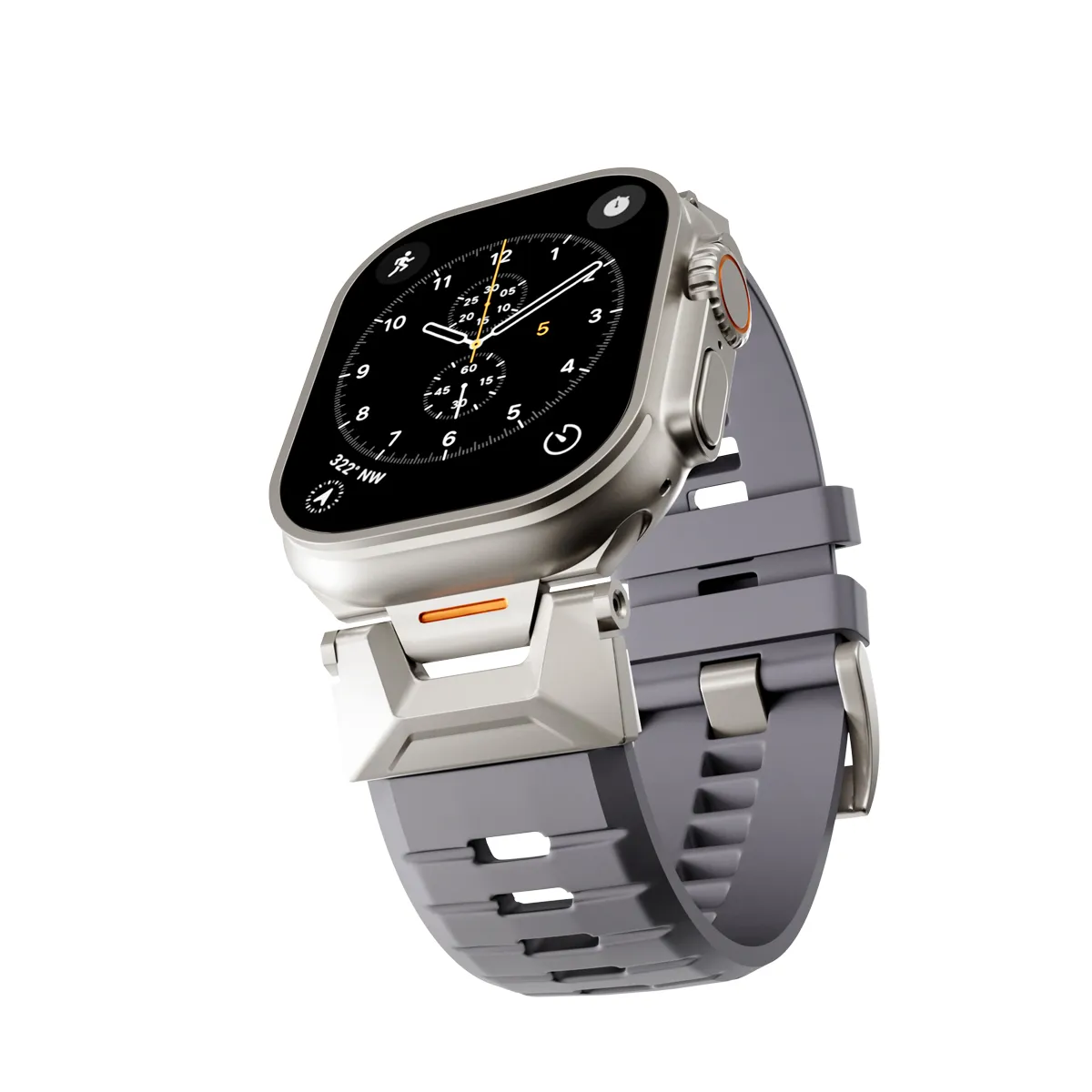 Epico FKM Rubber Pro Watch Band with Stainless Steel Fastening | Apple Watch SE (44mm)/Series 1-9 (42/44/45mm) 10-11 (46mm)/Ultra (49mm) | Grey