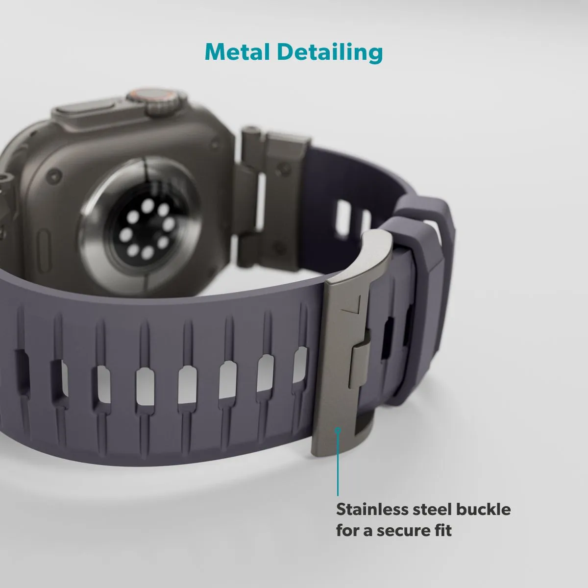 Epico FKM Rubber Pro Watch Band with Stainless Steel Fastening | Apple Watch SE (44mm)/Series 1-9 (42/44/45mm) 10-11 (46mm)/Ultra (49mm) | Grey