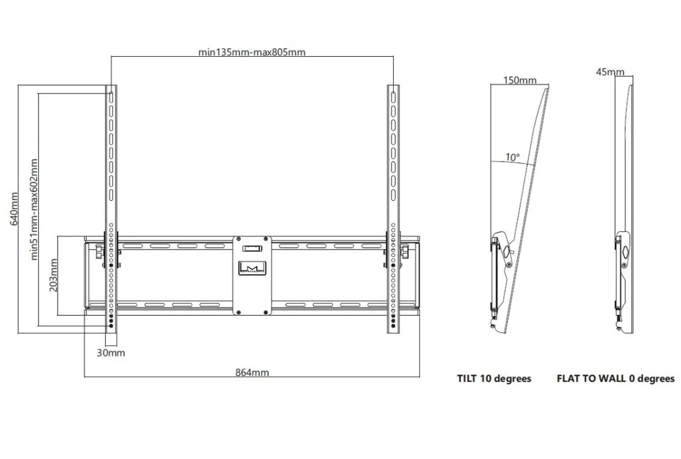 MB TILT WALLMOUNT LARGE BL 75KG 46-63inch