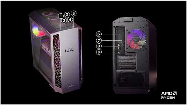 Lenovo LOQ Tower 26ADR10 Ryzen 7 8745HX, 16GB, 512GB, RTX 5050, Win 11 Home Gaming PC, Tower, Luna Grey / Eclipse Black