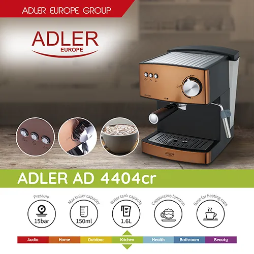 Adler AD 4404cr Combi Coffee Maker, 1.6L, Copper/Bronze and Black