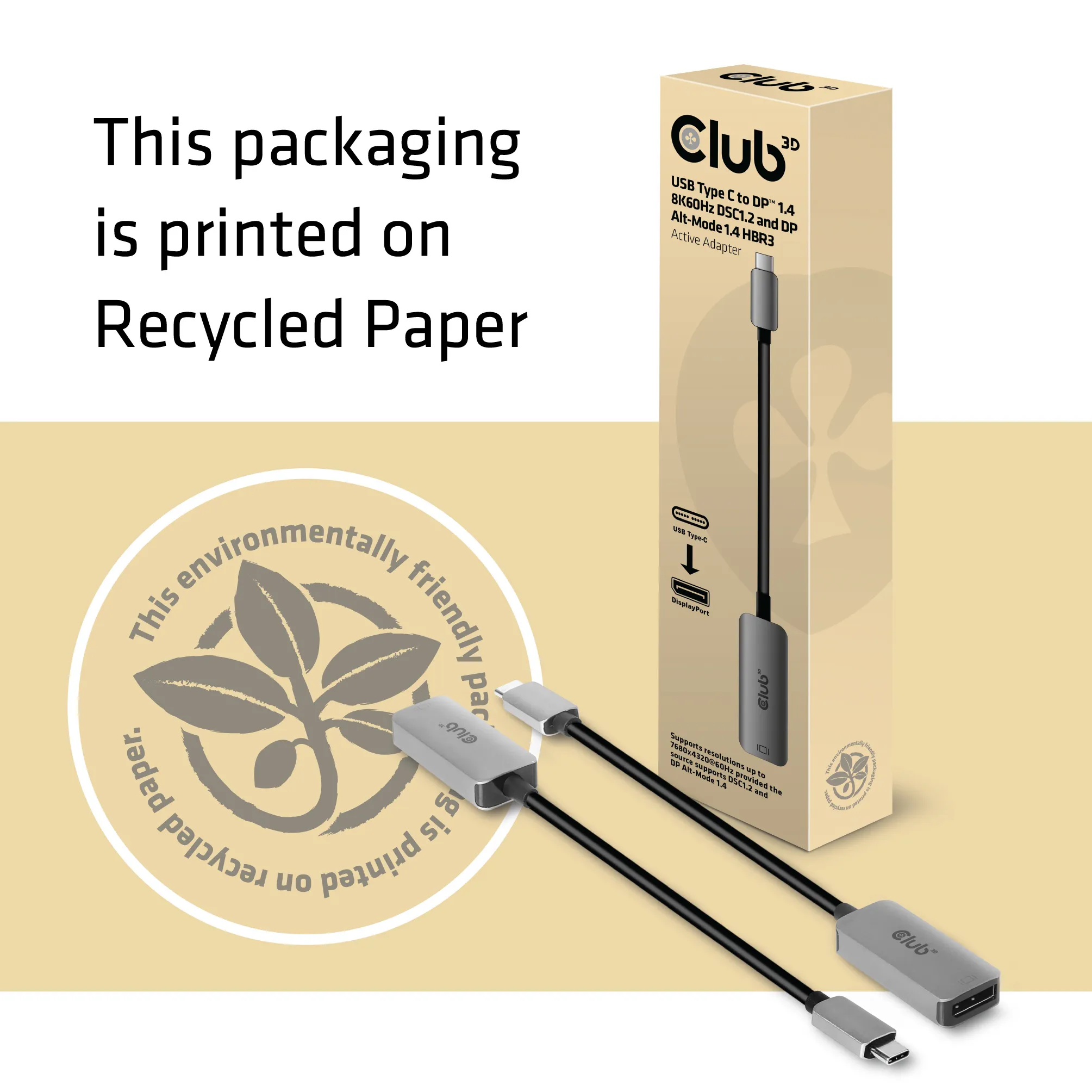Club 3D USB-C - DisplayPort 1.4 8K 60Hz Active - adapter, Grå