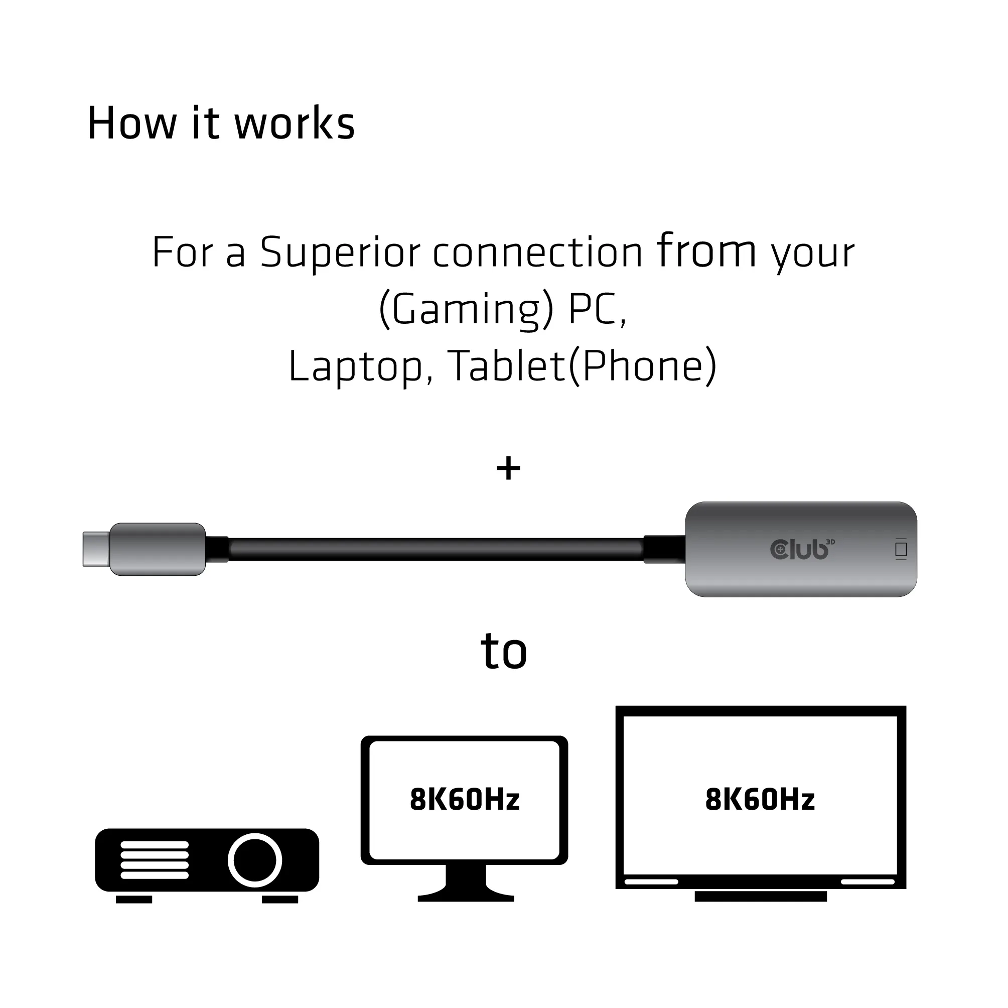Club 3D USB-C - DisplayPort 1.4 8K 60Hz Active - adapter, Grå