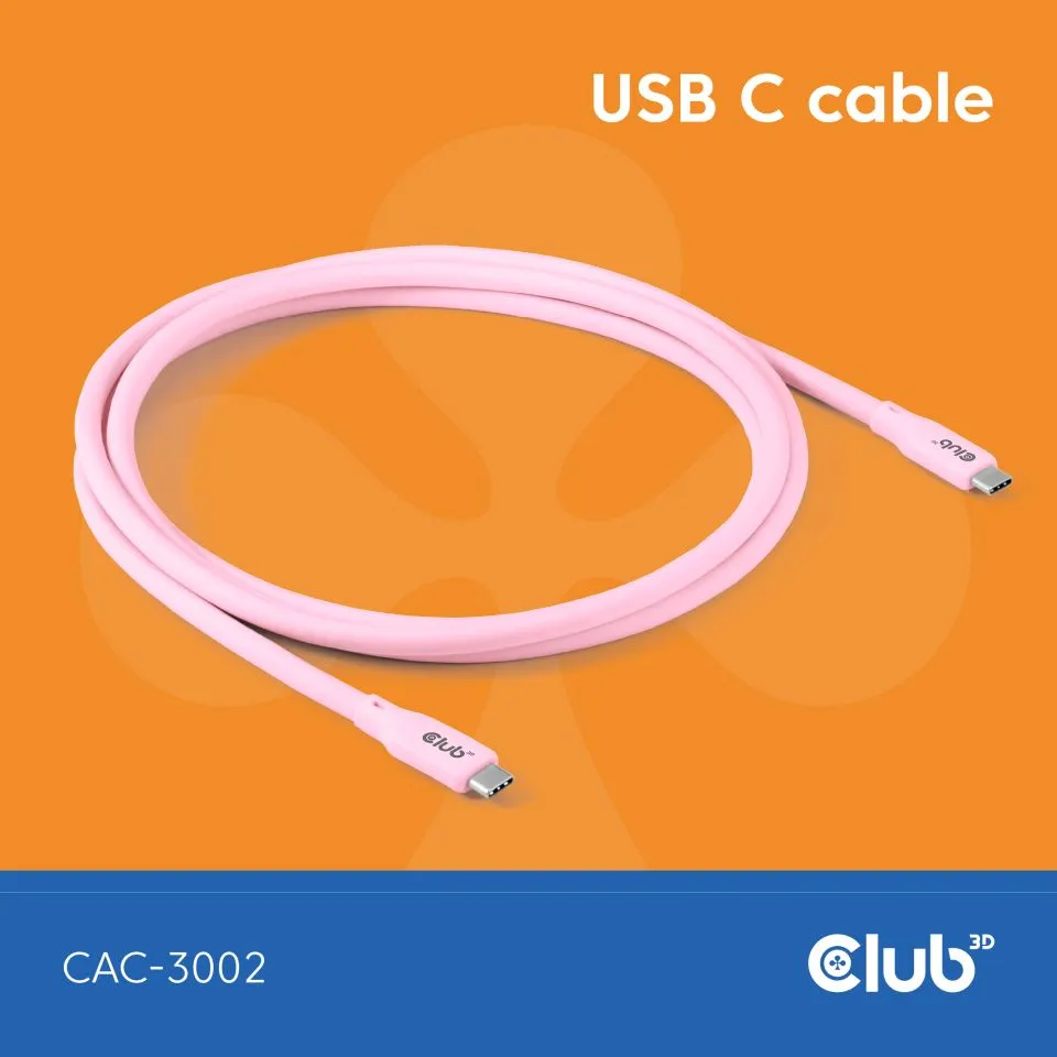 Club 3D USB-C - USB-C USB4 4K60Hz 240W -kaapeli, Pinkki, 2m