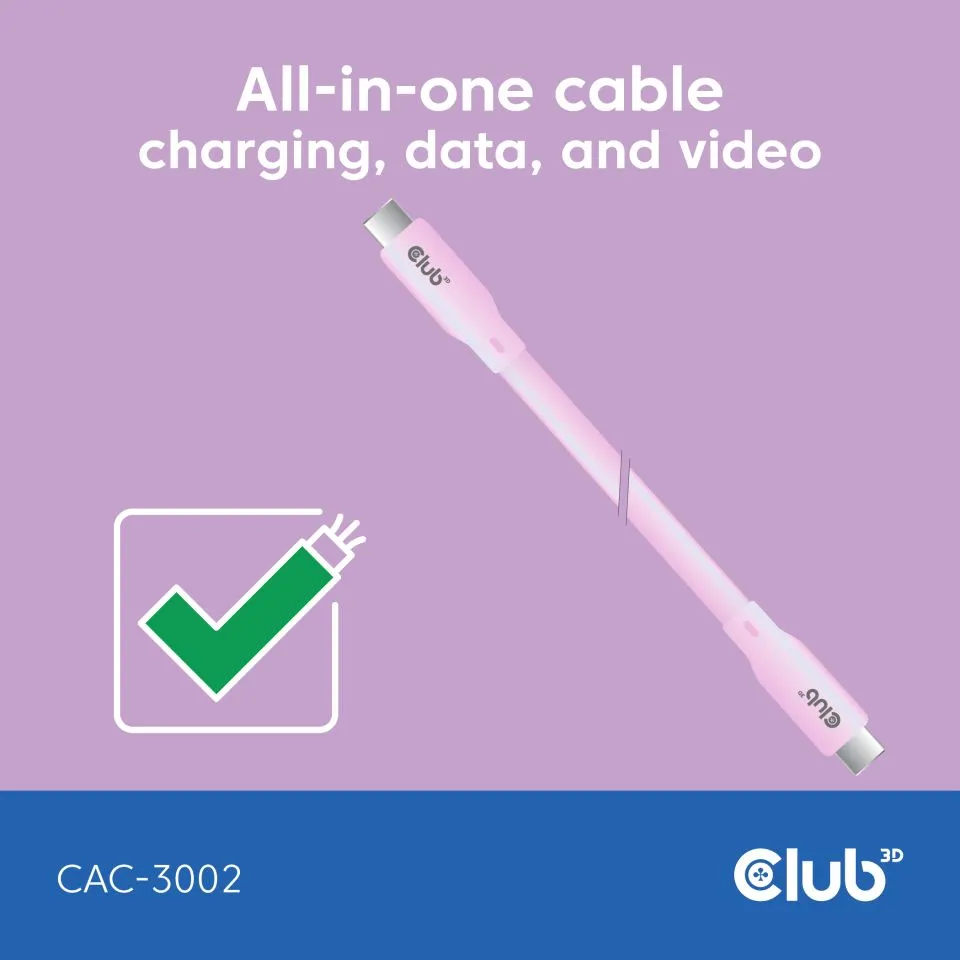 Club 3D USB-C - USB-C USB4 4K60Hz 240W -kaapeli, Pinkki, 2m