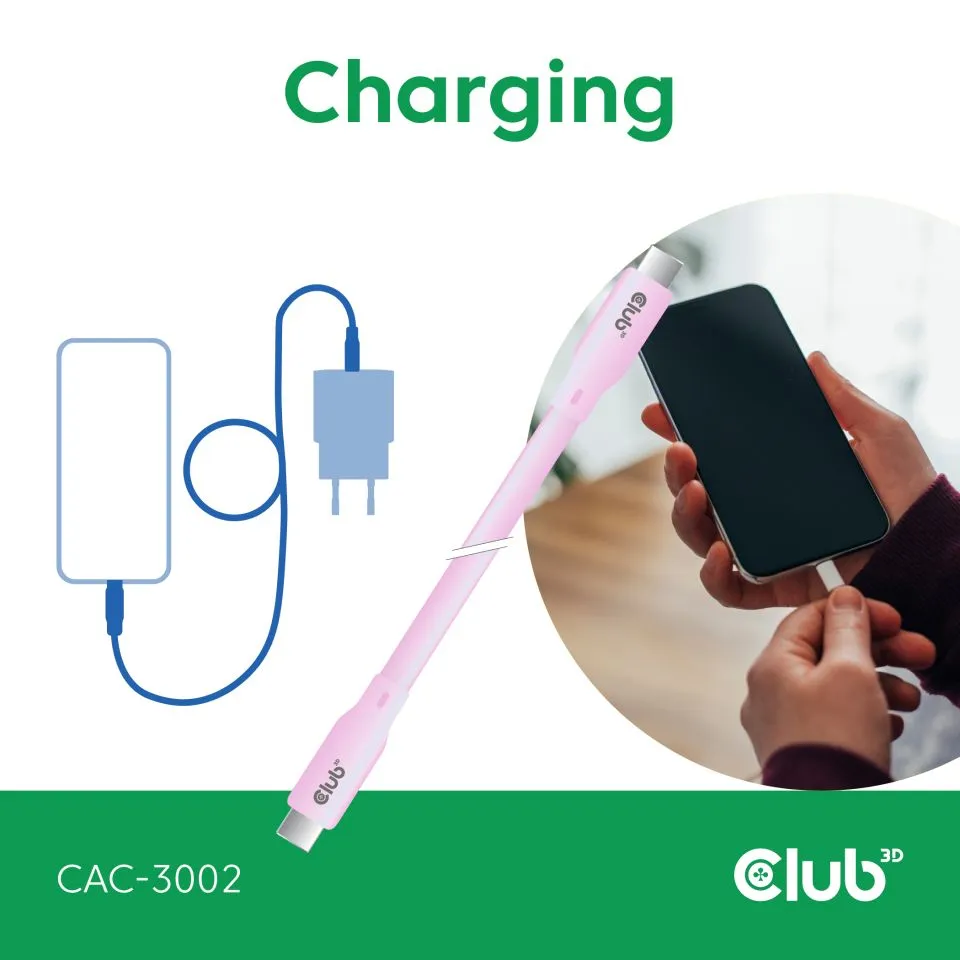 Club 3D USB-C - USB-C USB4 4K60Hz 240W -kaapeli, Pinkki, 2m