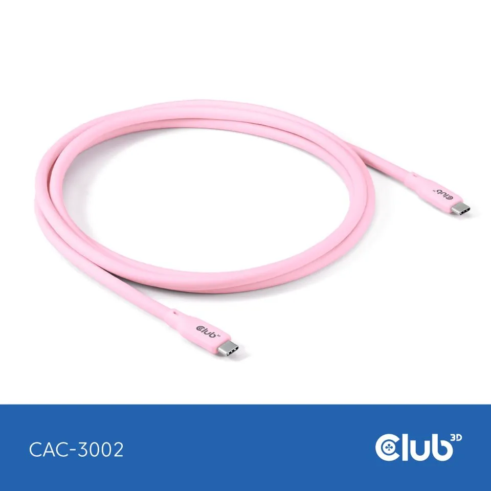 Club 3D USB-C - USB-C USB4 4K60Hz 240W -kaapeli, Pinkki, 2m