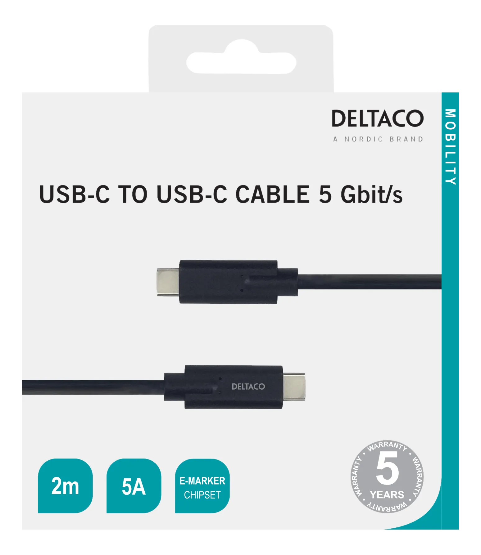 Deltaco Mobility USB-C – USB-C 3.1 Gen 1 - cable, 2m, Black