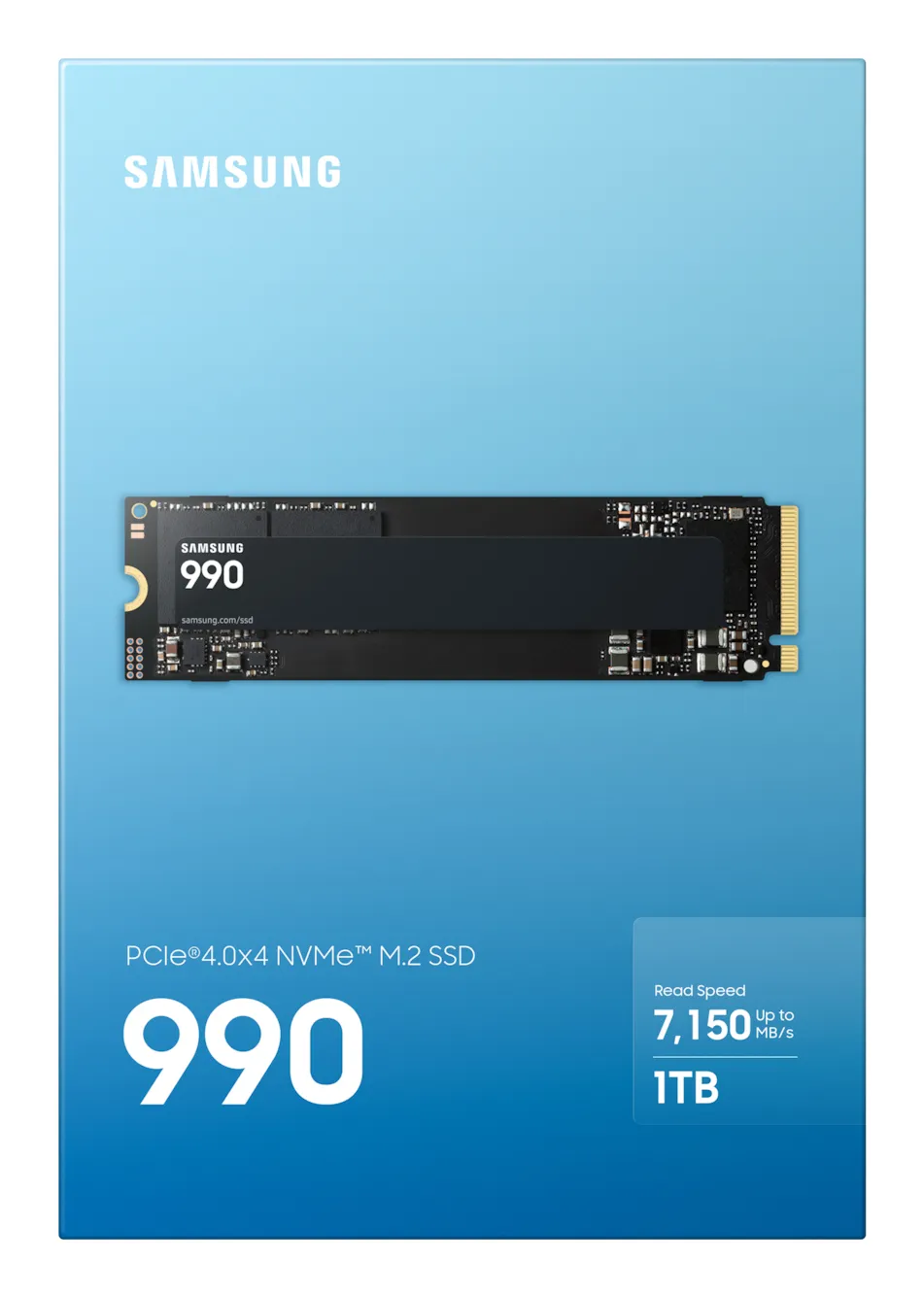 Samsung 990 1 TB extern SSD med PCIe 4.0 x4 (NVMe), med h&aring;rdvarukryptering, svart