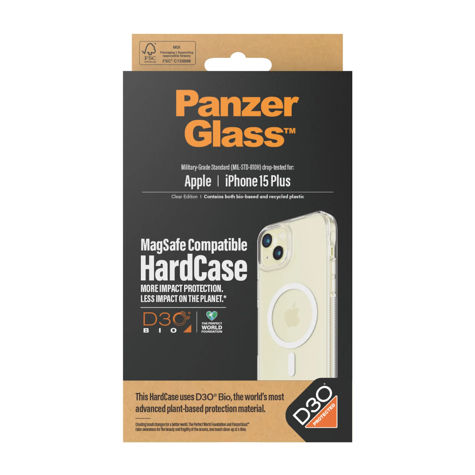 PanzerGlass iPhone 15 Plus HardCase MagSafe D3O -suojakuori, Läpinäkyvä