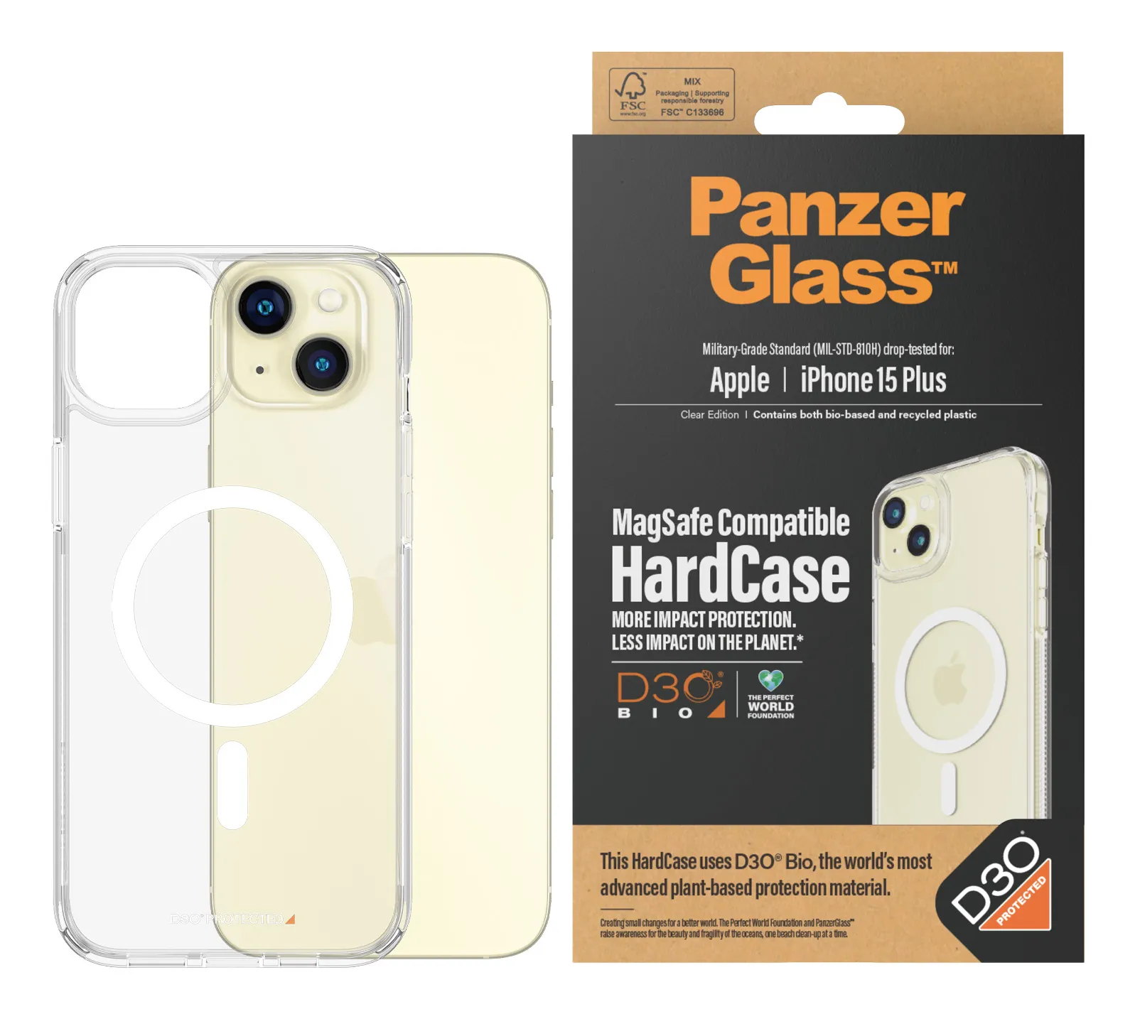 PanzerGlass iPhone 15 Plus HardCase MagSafe D3O -suojakuori, Läpinäkyvä