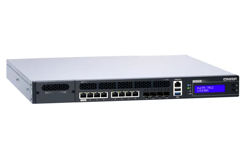 QNAP QuCPE-7012-D2146NT-32G Intel Xeon D-2146NT 8x2.5GbE RJ45 ports and 4x10GbE SFP+ ports 1x network module 1x PCIe Gen3 x8