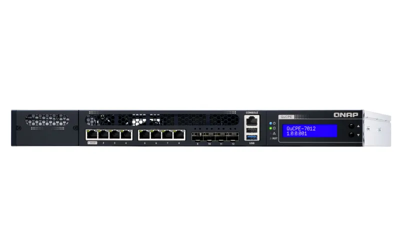 QNAP QuCPE-7012-D2146NT-32G Intel Xeon D-2146NT 8x2.5GbE RJ45 ports and 4x10GbE SFP+ ports 1x network module 1x PCIe Gen3 x8