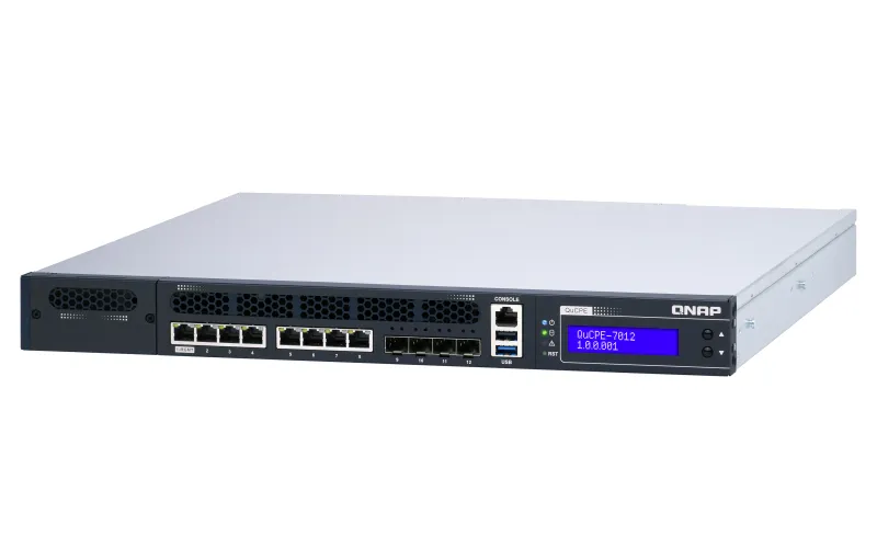 QNAP QuCPE-7012-D2146NT-32G Intel Xeon D-2146NT 8x2.5GbE RJ45 ports and 4x10GbE SFP+ ports 1x network module 1x PCIe Gen3 x8