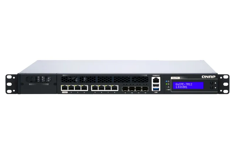 QNAP QuCPE-7012-D2146NT-32G Intel Xeon D-2146NT 8x2.5GbE RJ45 ports and 4x10GbE SFP+ ports 1x network module 1x PCIe Gen3 x8