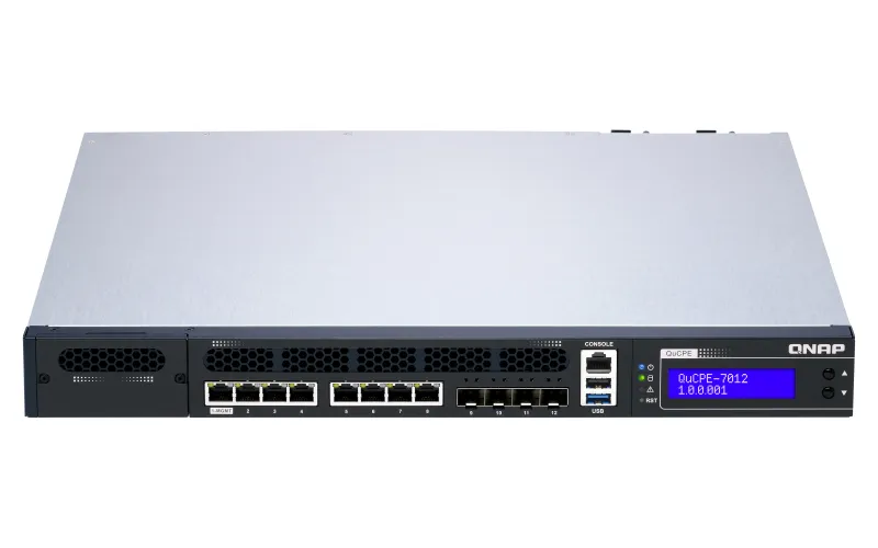 QNAP QuCPE-7012-D2146NT-32G Intel Xeon D-2146NT 8x2.5GbE RJ45 ports and 4x10GbE SFP+ ports 1x network module 1x PCIe Gen3 x8