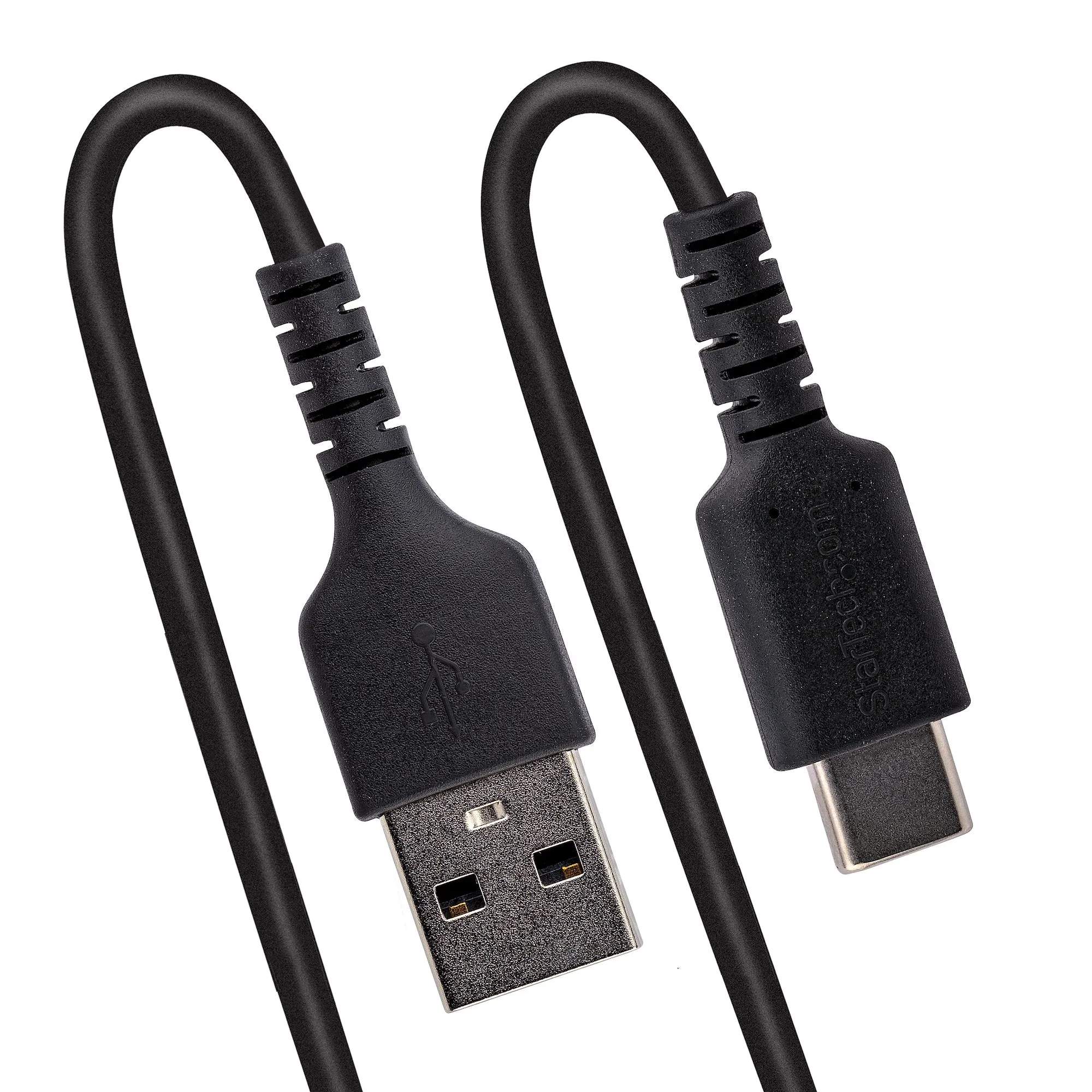 USB A TO C CHARGING CABLE - 1M - (3.3FT) COILED CABLE BLACK