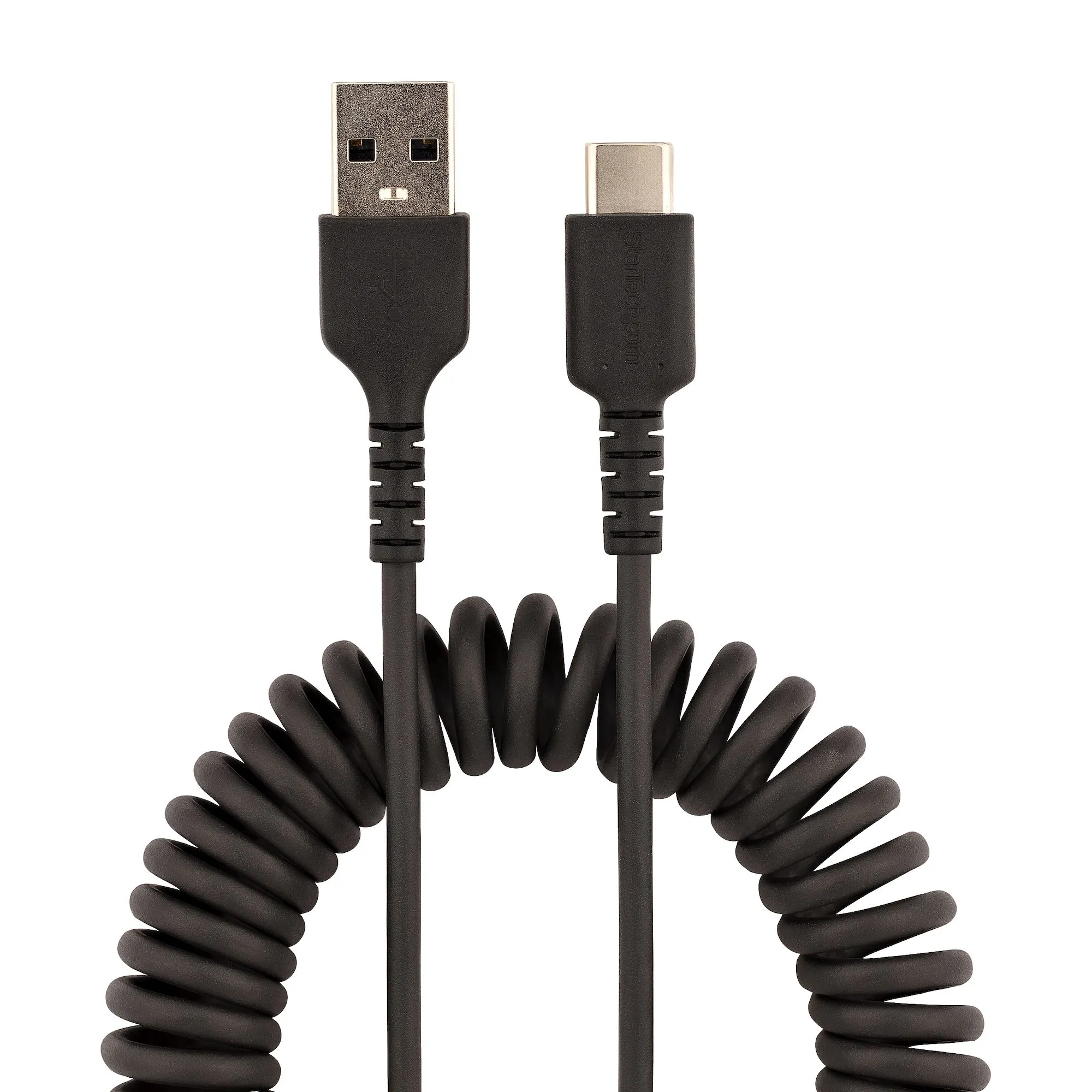 USB A TO C CHARGING CABLE - 1M - (3.3FT) COILED CABLE BLACK