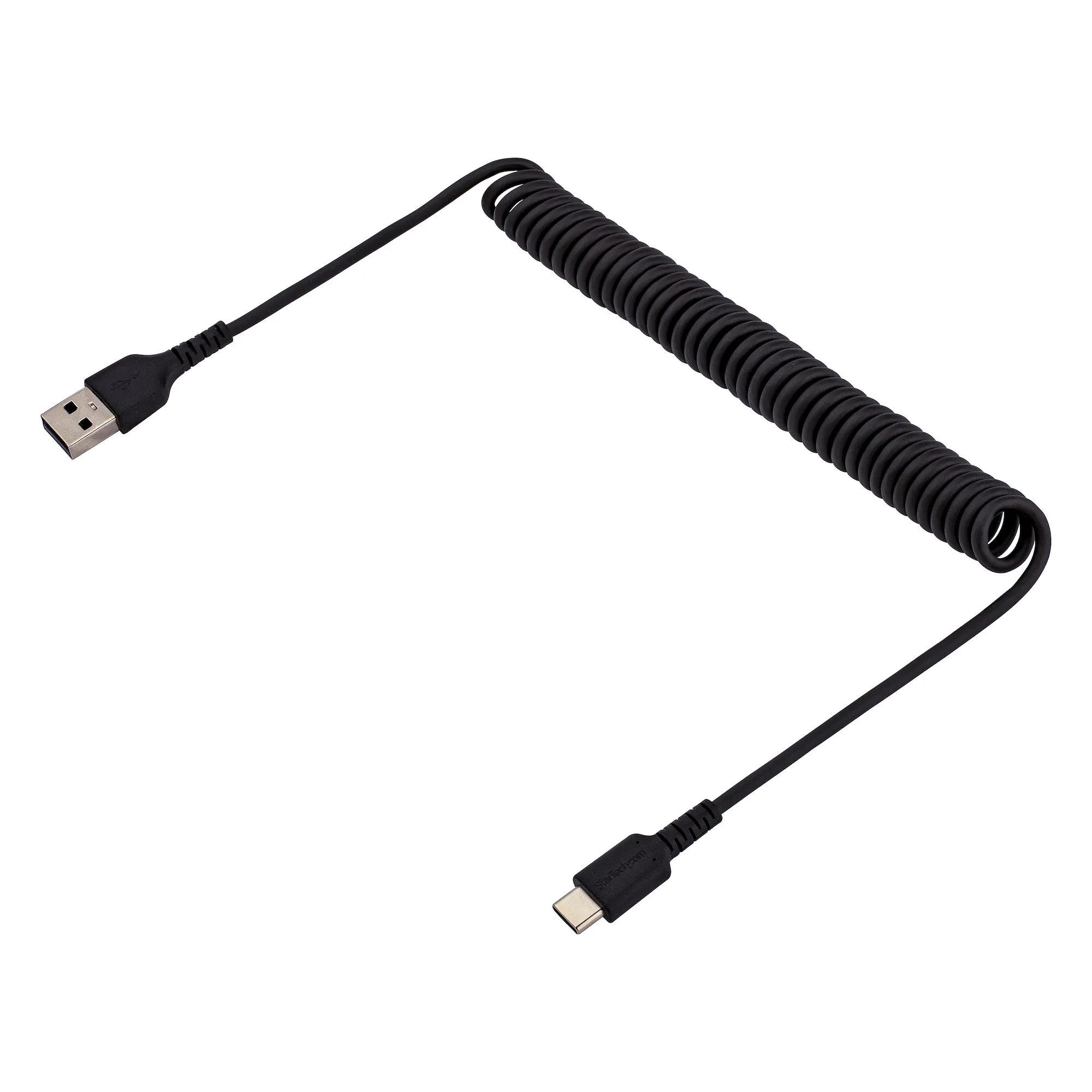 USB A TO C CHARGING CABLE - 1M - (3.3FT) COILED CABLE BLACK