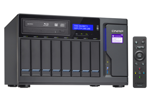 QNAP TVS-882BRT3-ODD-i7-32G 8-bay NAS 1 xBlu-ray optical drive bundlled 4 x Thunderbolt3 por TS Core i7-7700 3.6 GHz 32GB RAM 4-LAN