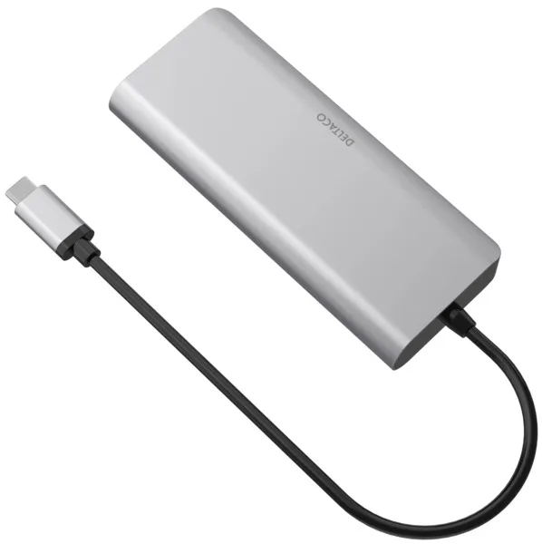 Deltaco 1x HDMI/RJ45/2x USB-A/SD, USB-C-telakka