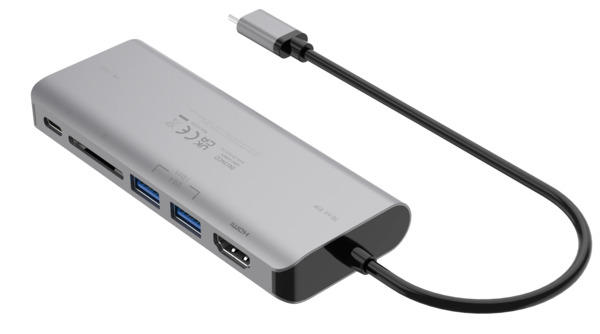 Deltaco 1x HDMI/RJ45/2x USB-A/SD, USB-C-telakka
