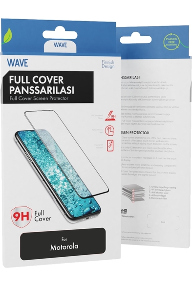 (L&ouml;yt&ouml;nurkka) Wave Full Cover, Motorola Moto G30 -lasikalvo, L&auml;pin&auml;kyv&auml;/Musta