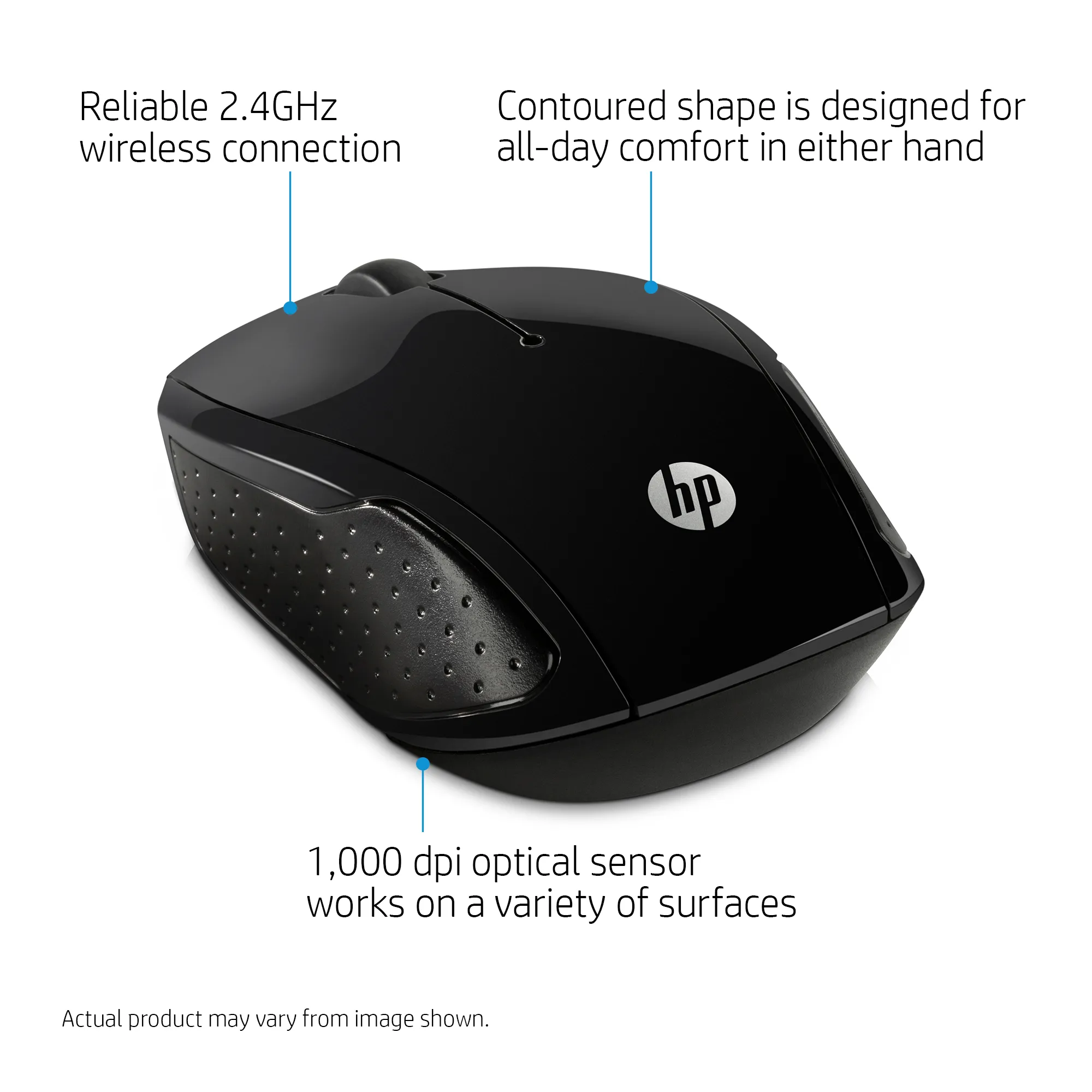 HP 200 tr&aring;dl&ouml;s mus, svart