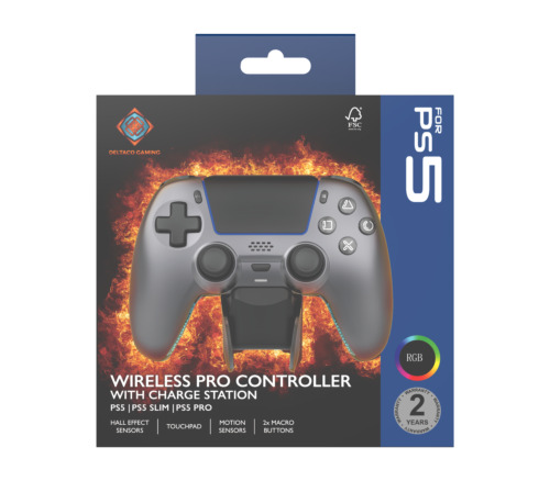 DELTACO GAMING Wireless Metallic Spray-Painted PS5 Controller with charging dock