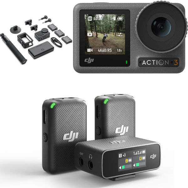 Bundle + DJI Osmo Action 3 Adventure Combo + DJI Mic -langaton mikrofonij&auml;rjestelm&auml;