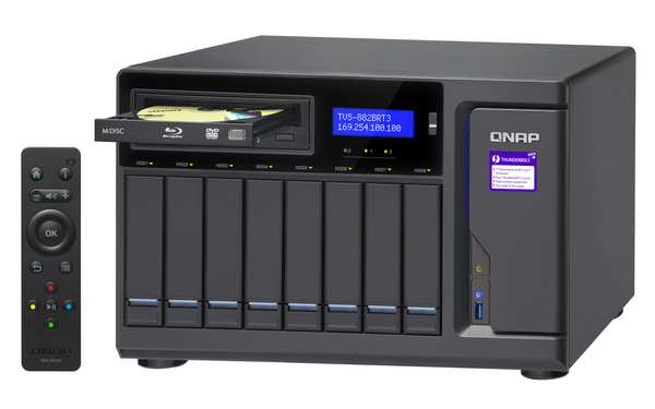 QNAP TVS-882BRT3-ODD-i7-32G 8-bay NAS 1 xBlu-ray optical drive bundlled 4 x Thunderbolt3 por TS Core i7-7700 3.6 GHz 32GB RAM 4-LAN