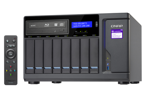 QNAP TVS-882BRT3-ODD-i7-32G 8-bay NAS 1 xBlu-ray optical drive bundlled 4 x Thunderbolt3 por TS Core i7-7700 3.6 GHz 32GB RAM 4-LAN