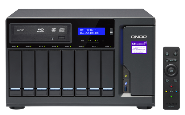 QNAP TVS-882BRT3-ODD-i7-32G 8-bay NAS 1 xBlu-ray optical drive bundlled 4 x Thunderbolt3 por TS Core i7-7700 3.6 GHz 32GB RAM 4-LAN